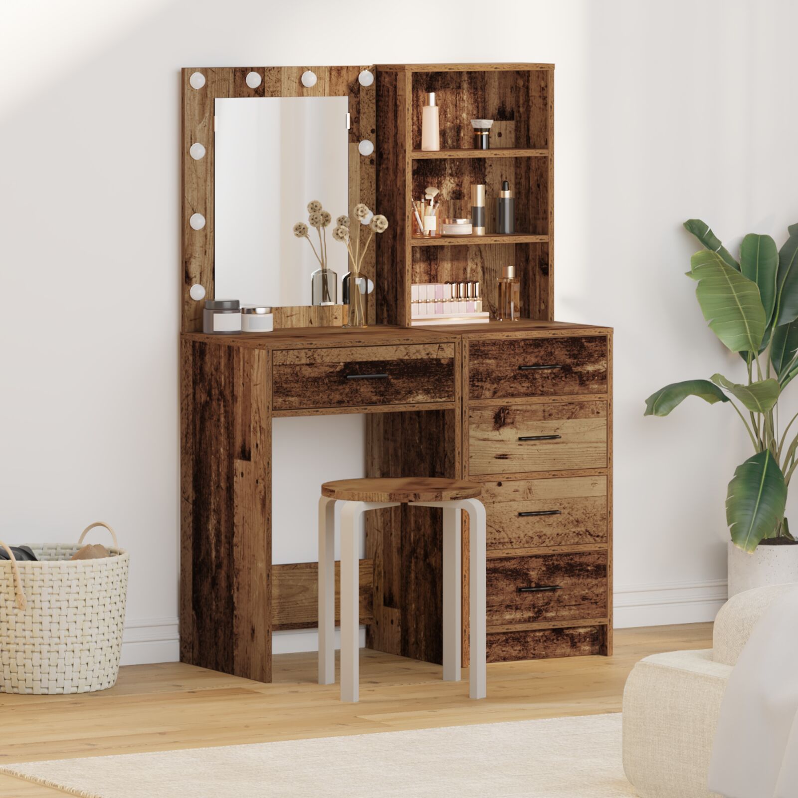 Juego de tocador de 2 piezas con LED de madera envejecida oif725195
