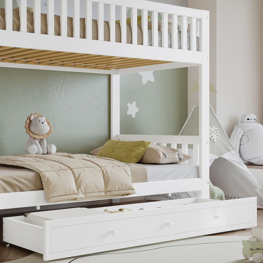 Litera 90x200cm con escalera y barandillas madera y mdf – blanco y natural