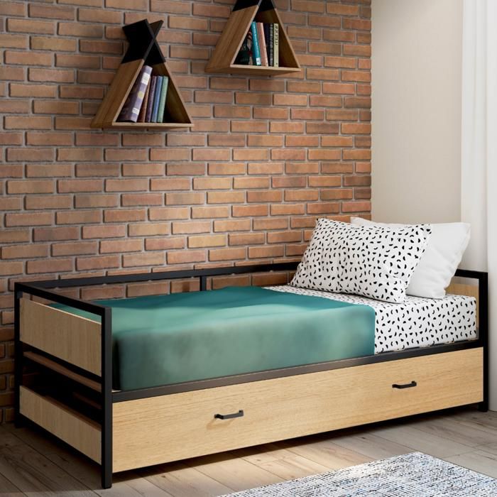 Cama nido detroit de madera negra - 90 x 190 cm