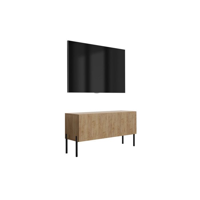 Mueble tv contemporáneo - roble craft ranurado - patas negras - 100x32x52
