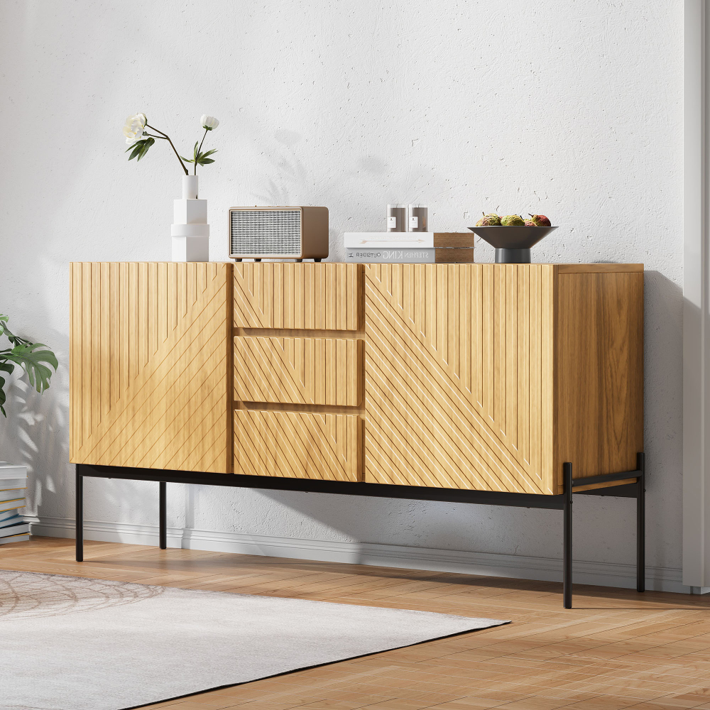 Aparador con 2 puertas y 3 cajones natural 75x140x40cm