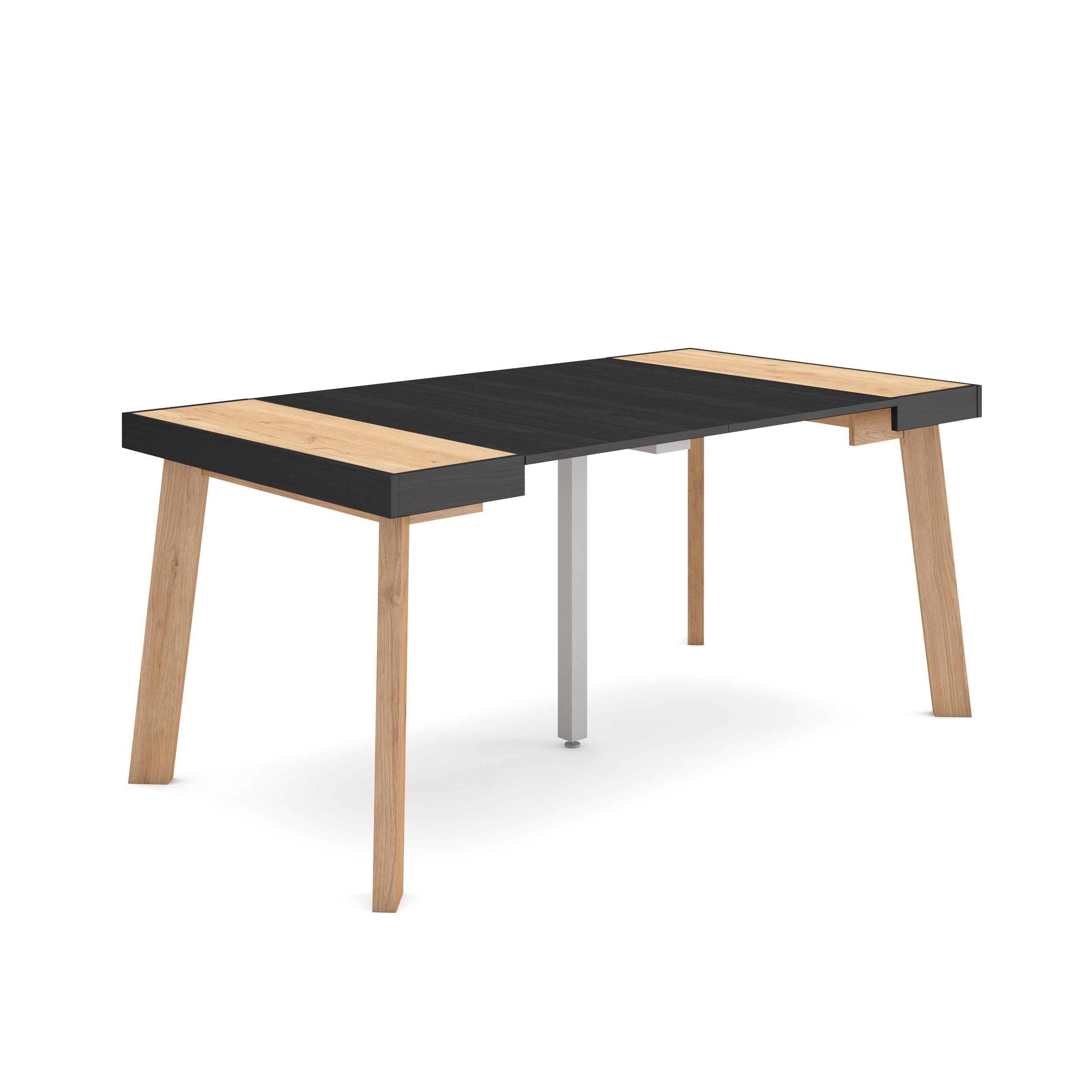 Mesa consola extensible, 160x90x73cm, roble y negro, patas de madera rf3041