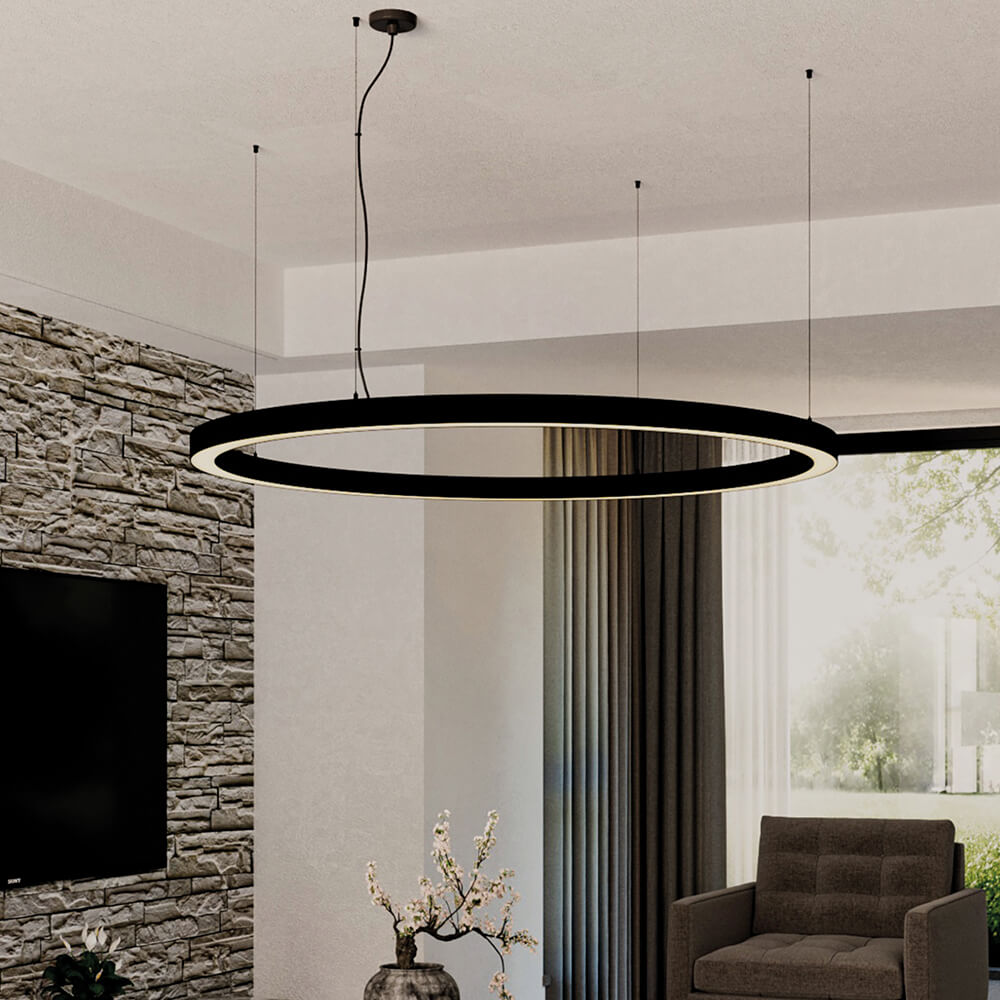 Lámpara circular colgante techo negro solaris, 90cm, 38w, luz natural 4000k