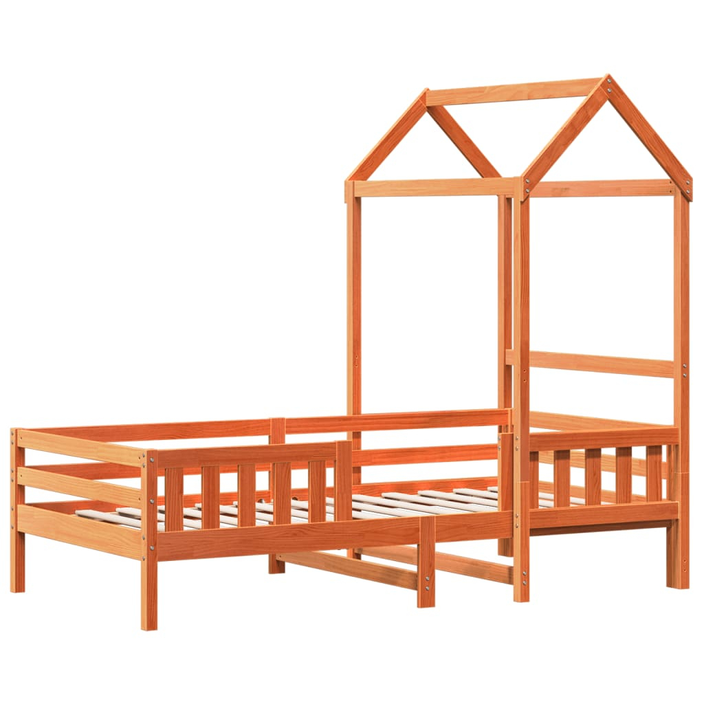vidaXL estructura de cama con techo madera pino marrón cera 100x200 cm