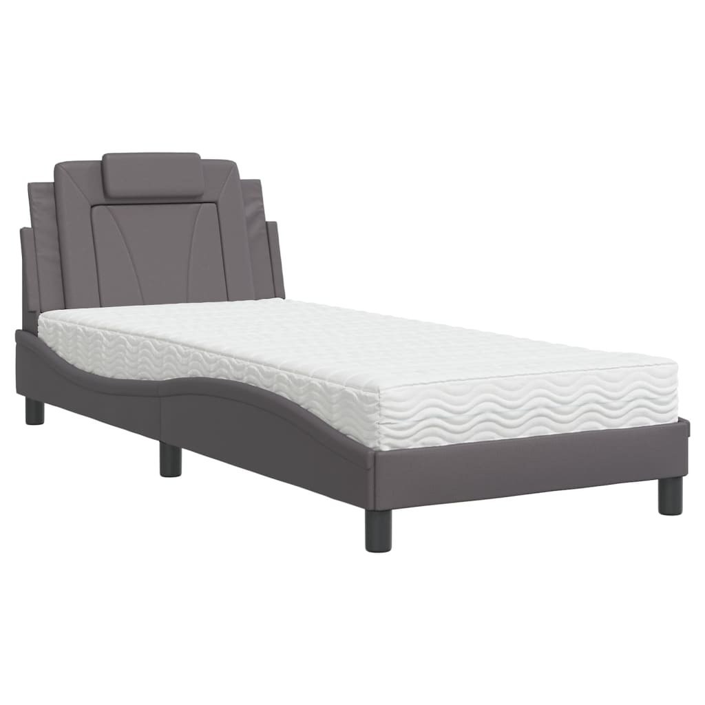 vidaXL cama viana con colchón cuero sintético gris 90x190 cm