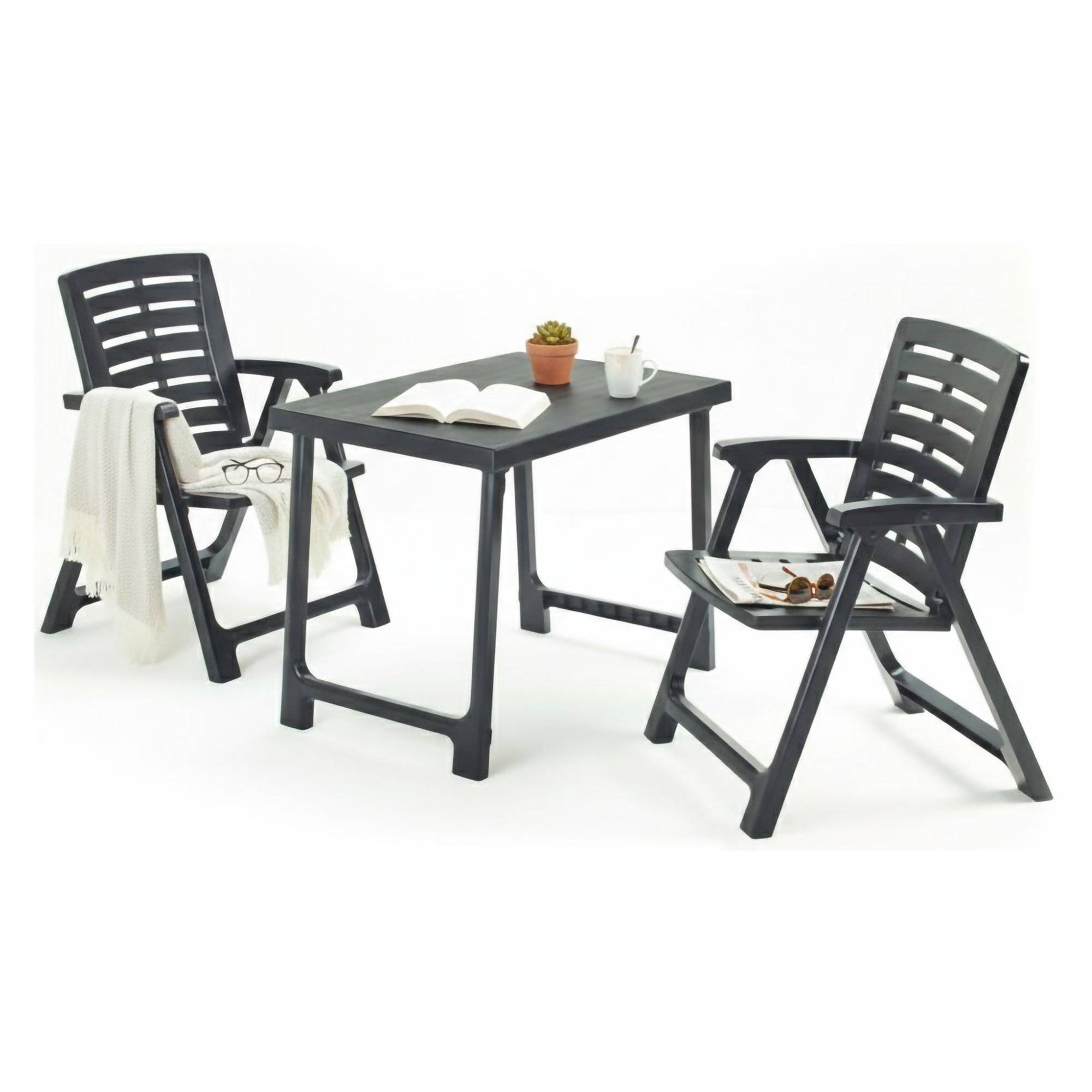 Set de jardín lithia, mesa, en plástico negro antracita