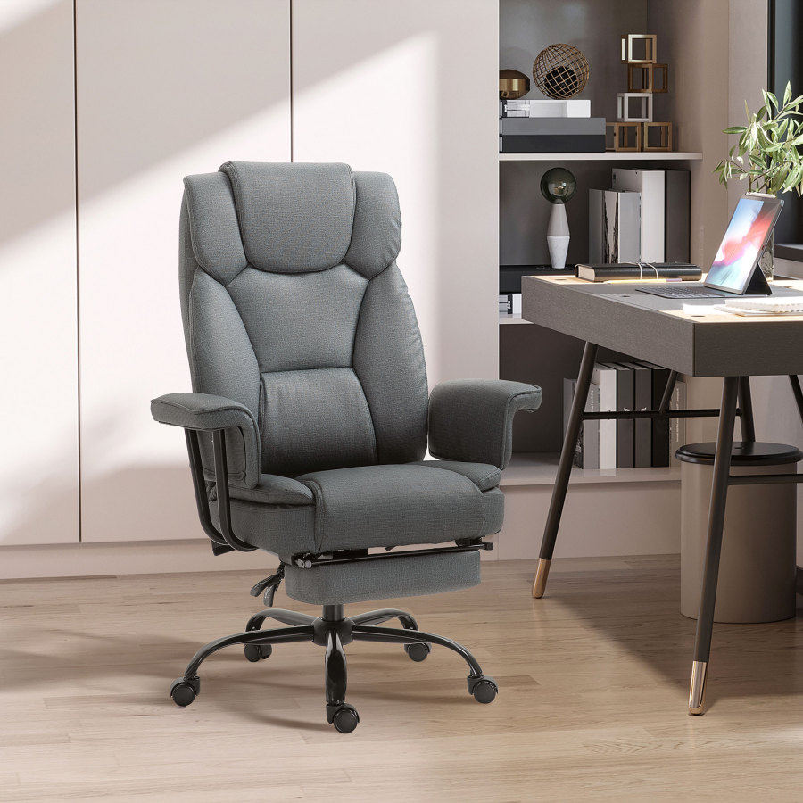 Silla oficina ergonómica gris reclinable 150° con reposapiés