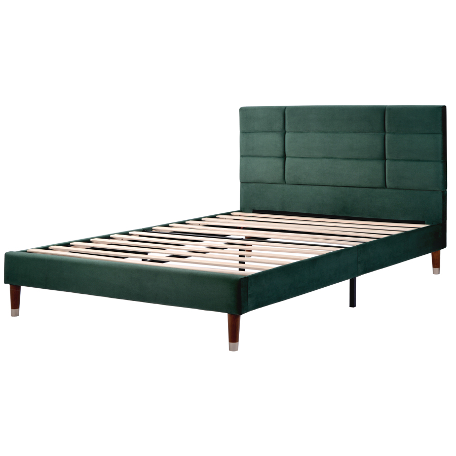 Cama tapizada 140x200cm somier láminas terciopelo verde con colchón
