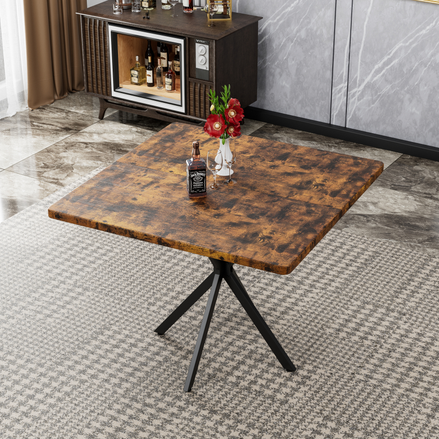 Mesa de comedor cuadrada para 4 a 6 personas madera y metal marrón 98x98cm