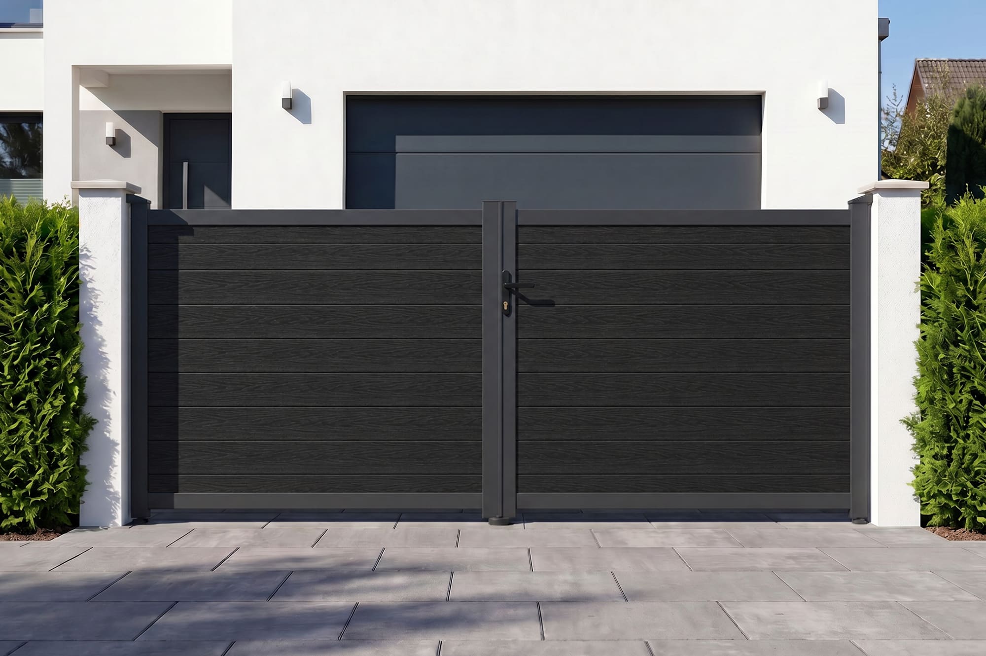 Puerta athos composite gris 3,5x1,6 m marco aluminio