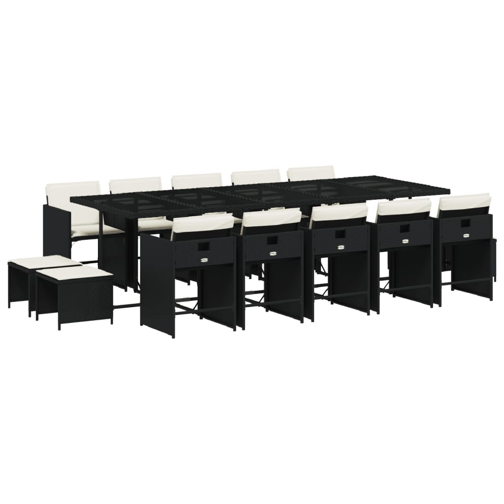 vidaXL set comedor de jardín con cojines 15 pzas ratán sintético negro