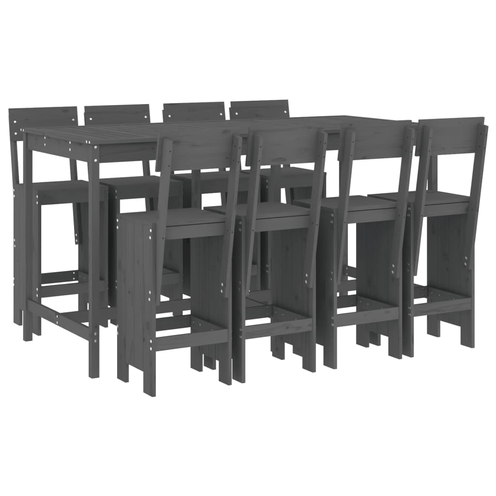 vidaXL mesa y taburetes altos jardín 9 pzas madera maciza de pino gris
