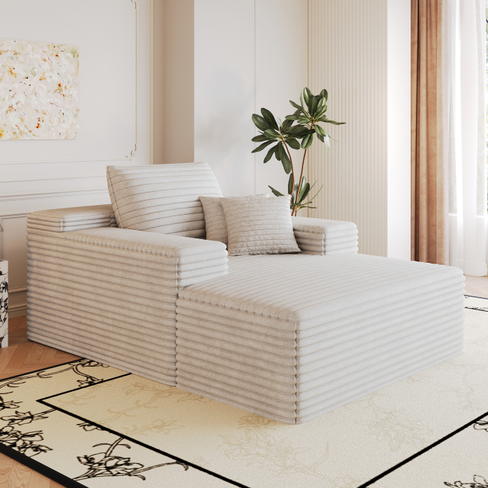 Sofá chaise longue de tela blanca sin montaje para salón y dormitorio