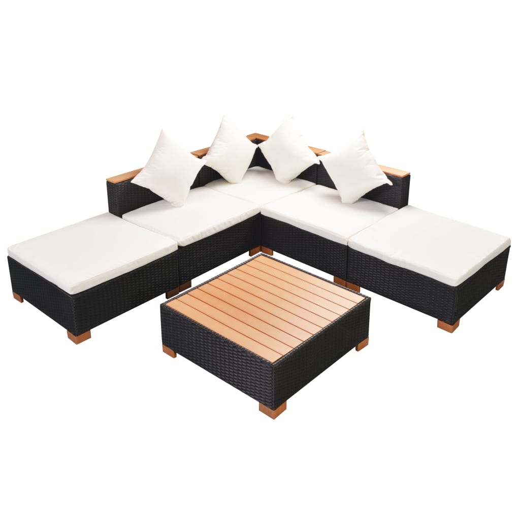 vidaXL set muebles de jardín 6 piezas y cojines ratán sintético negro
