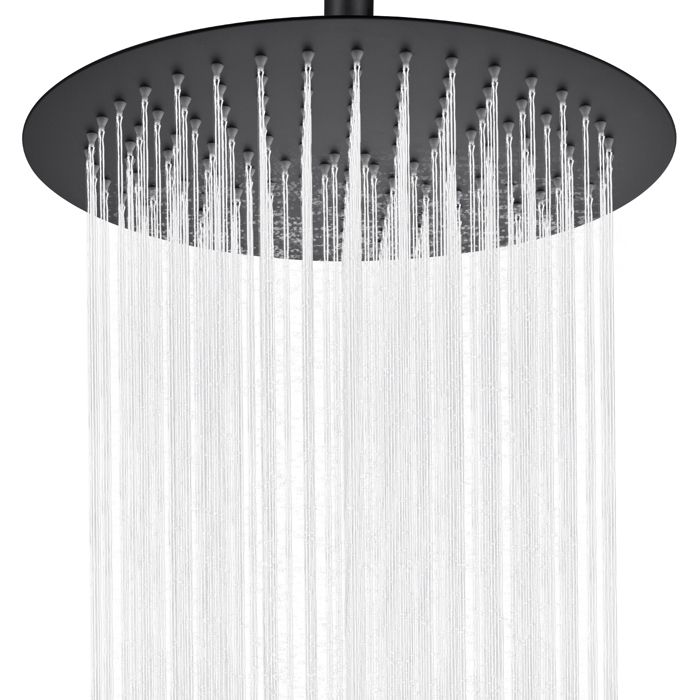 Cabezal de ducha - redondo - negro - 30cm - ultra fino - acero inoxidable g