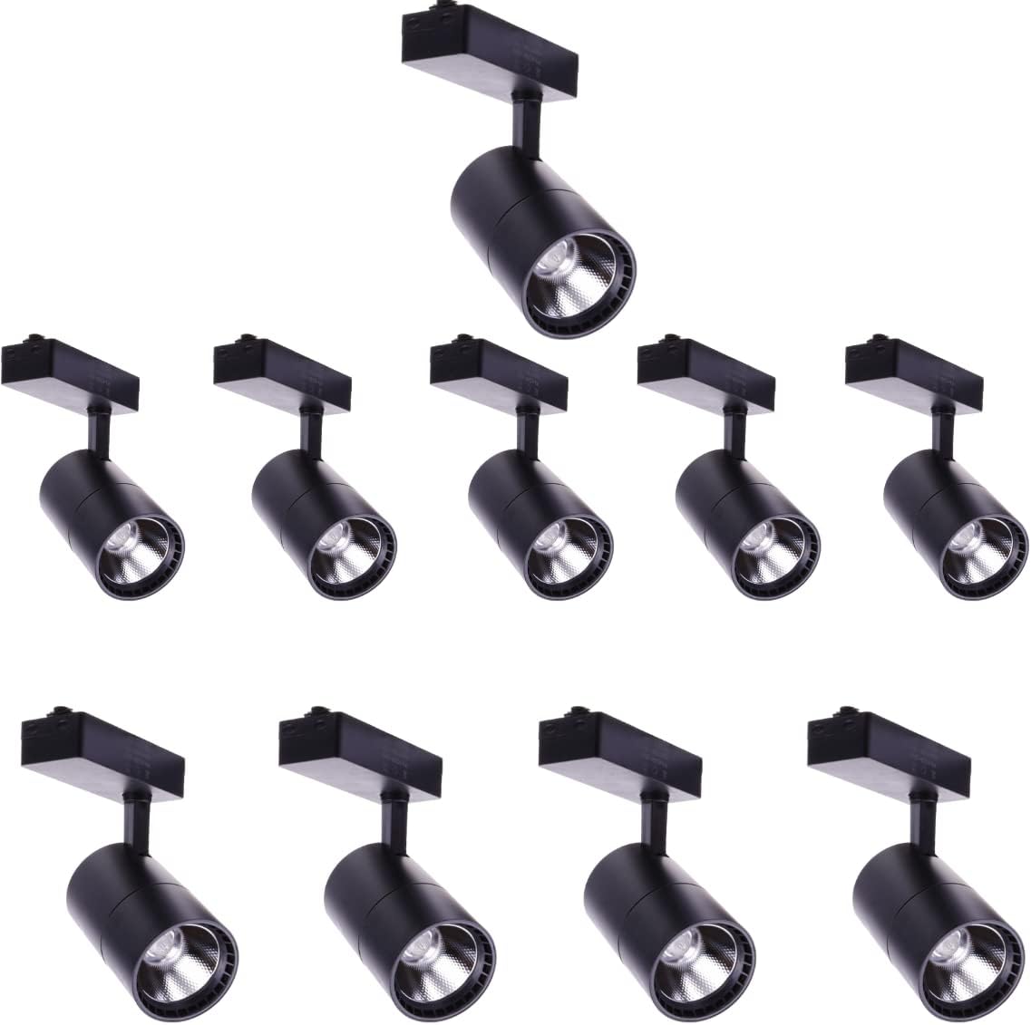 10x foco LED carril 40w, luz fria 6000k, 2700 lm, 220v monofásico, negro