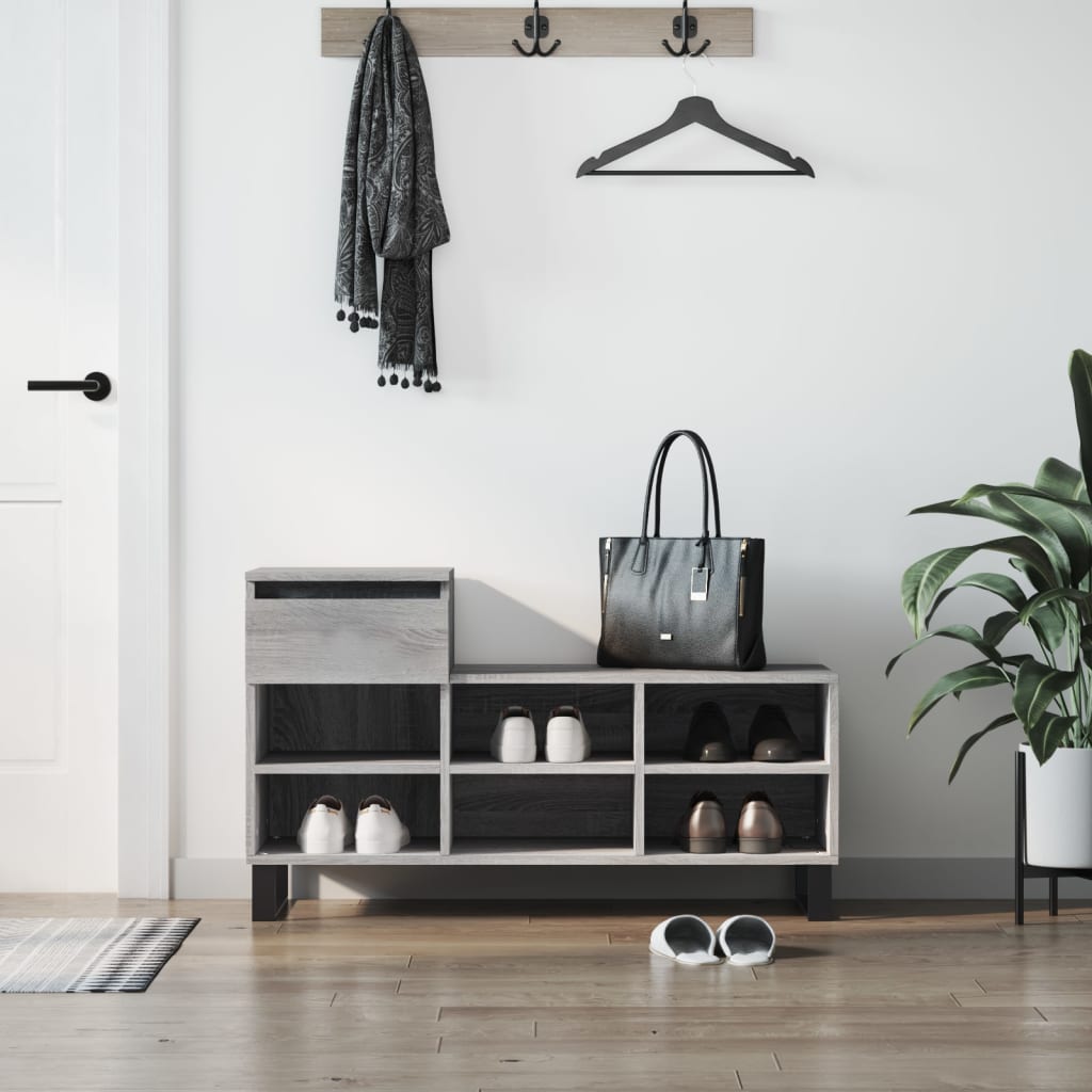 Mueble zapatero madera contrachapada gris sonoma 102x36x60 cm esxt9221