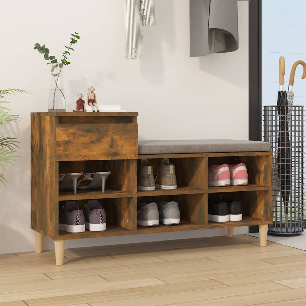 Mueble zapatero madera contrachapada roble ahumado 102x36x60 cm esxt5995