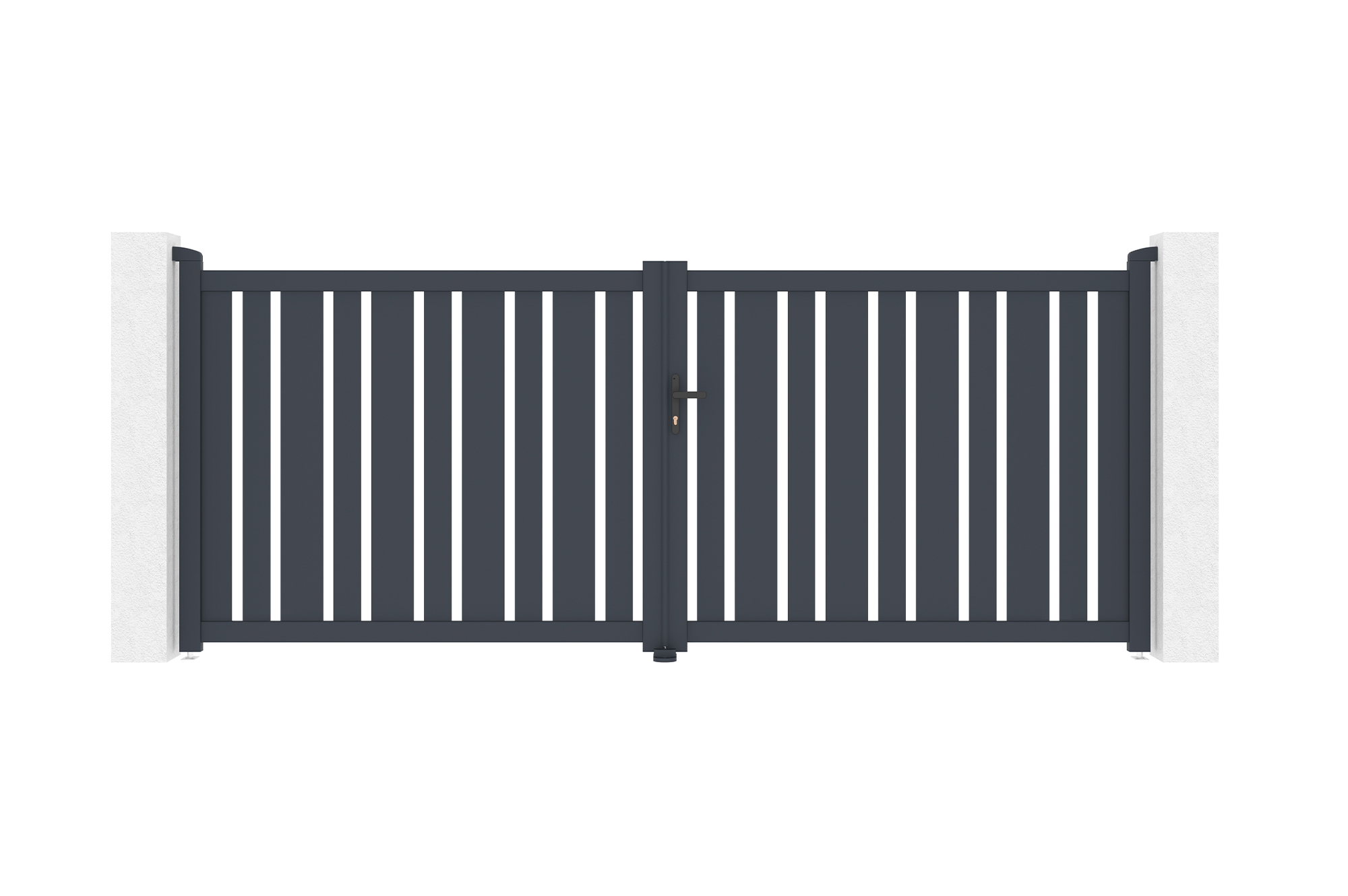 Puerta abatible 3,5m veymont al.140cm alu gris + 2 postes 20x20cm al.166cm