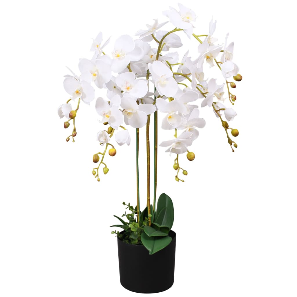 Planta de orquídea artificial con macetero blanca 75 cm es4940