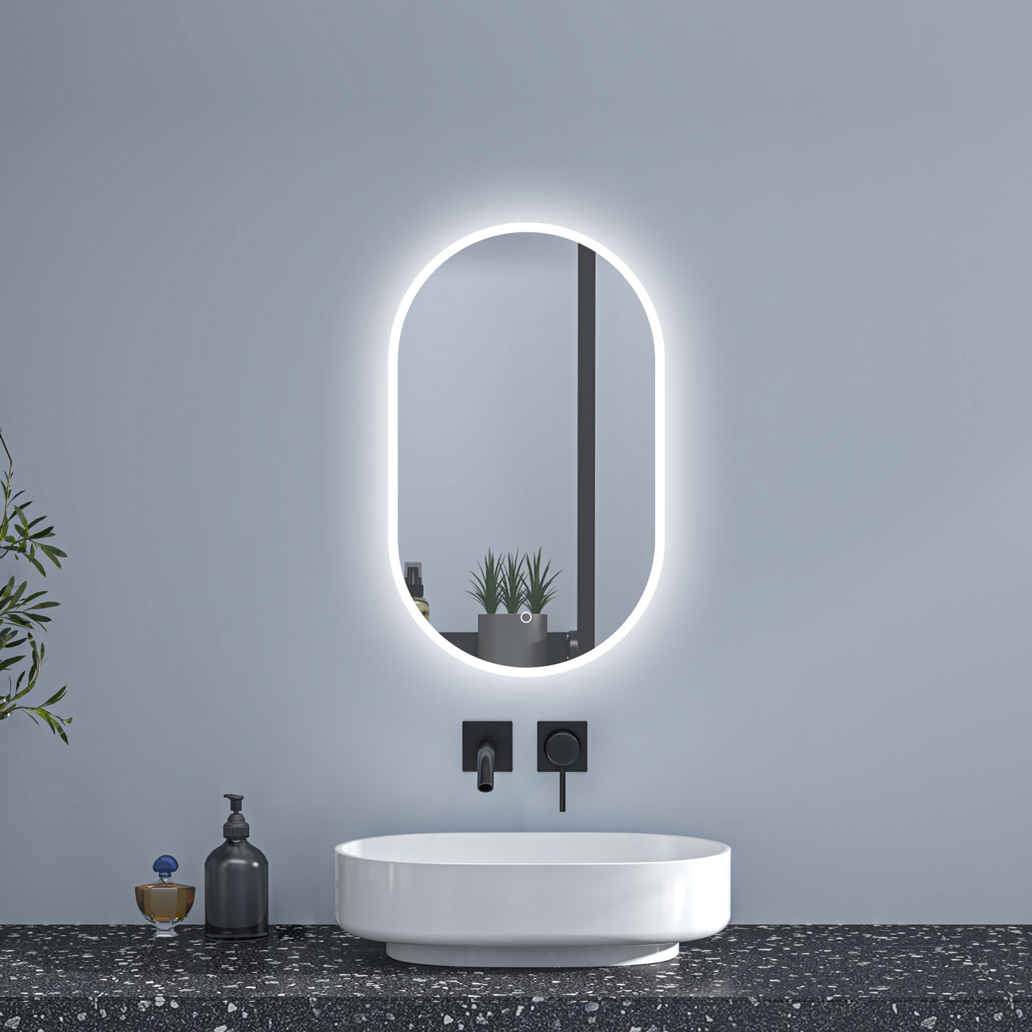 Espejo de baño LED 40 x 80 cm, ovalado, antivaho, luminosidad regulable