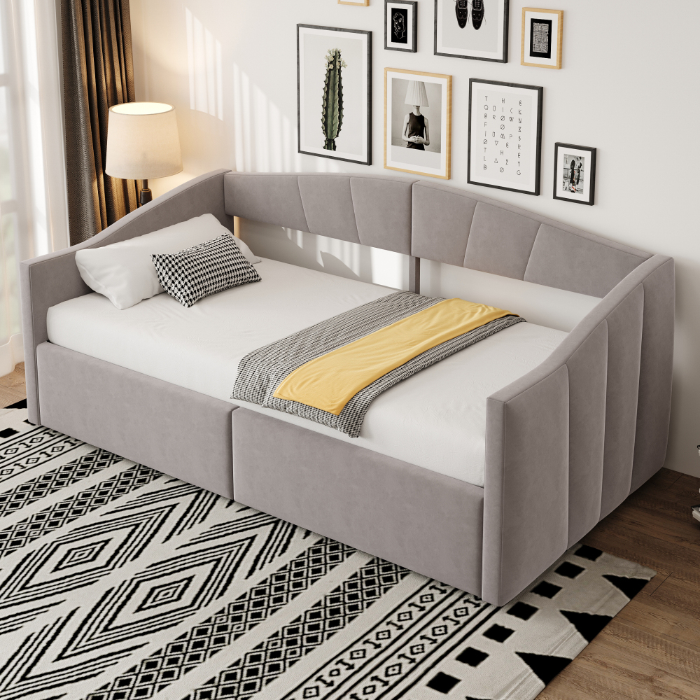 Sofá cama 90x200cm con canapé hidráulico reposabrazos terciopelo gris claro