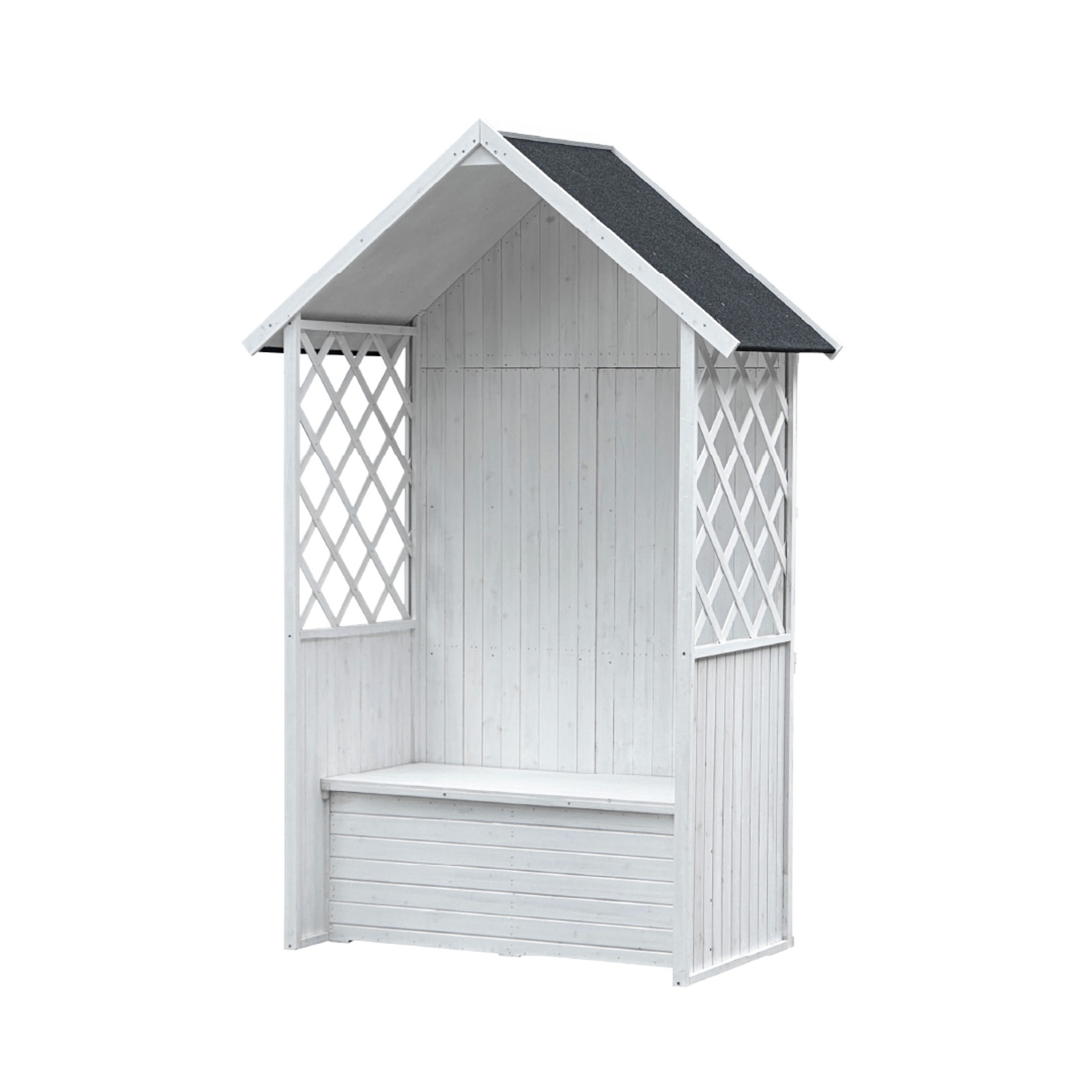 Banco arcón de exterior Gardiun chloe blanco 147x76x225 cm marquesina tejad