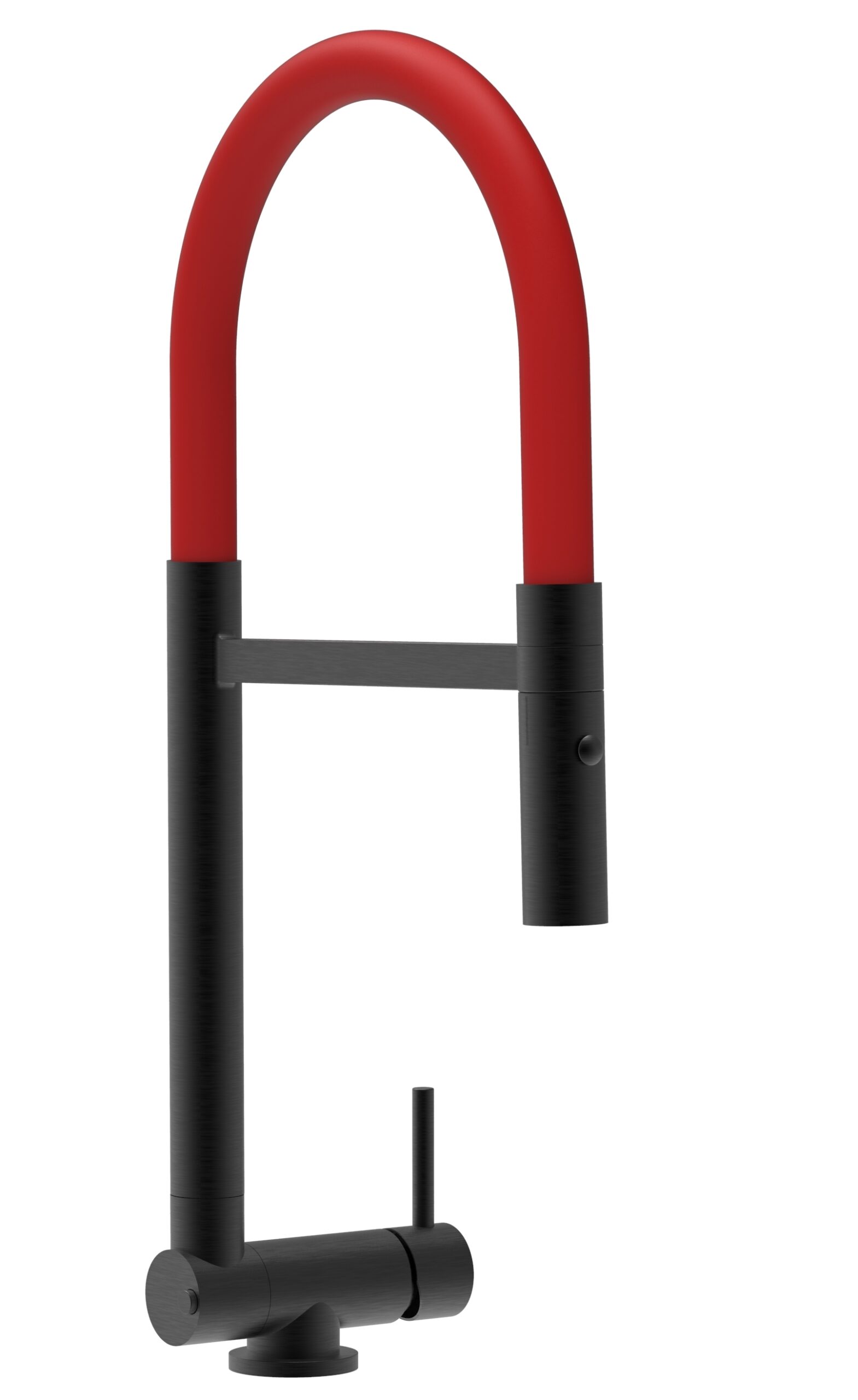 Grifo cocina abatible 4,5cm negro caño flexible rojo ducha 2chorros