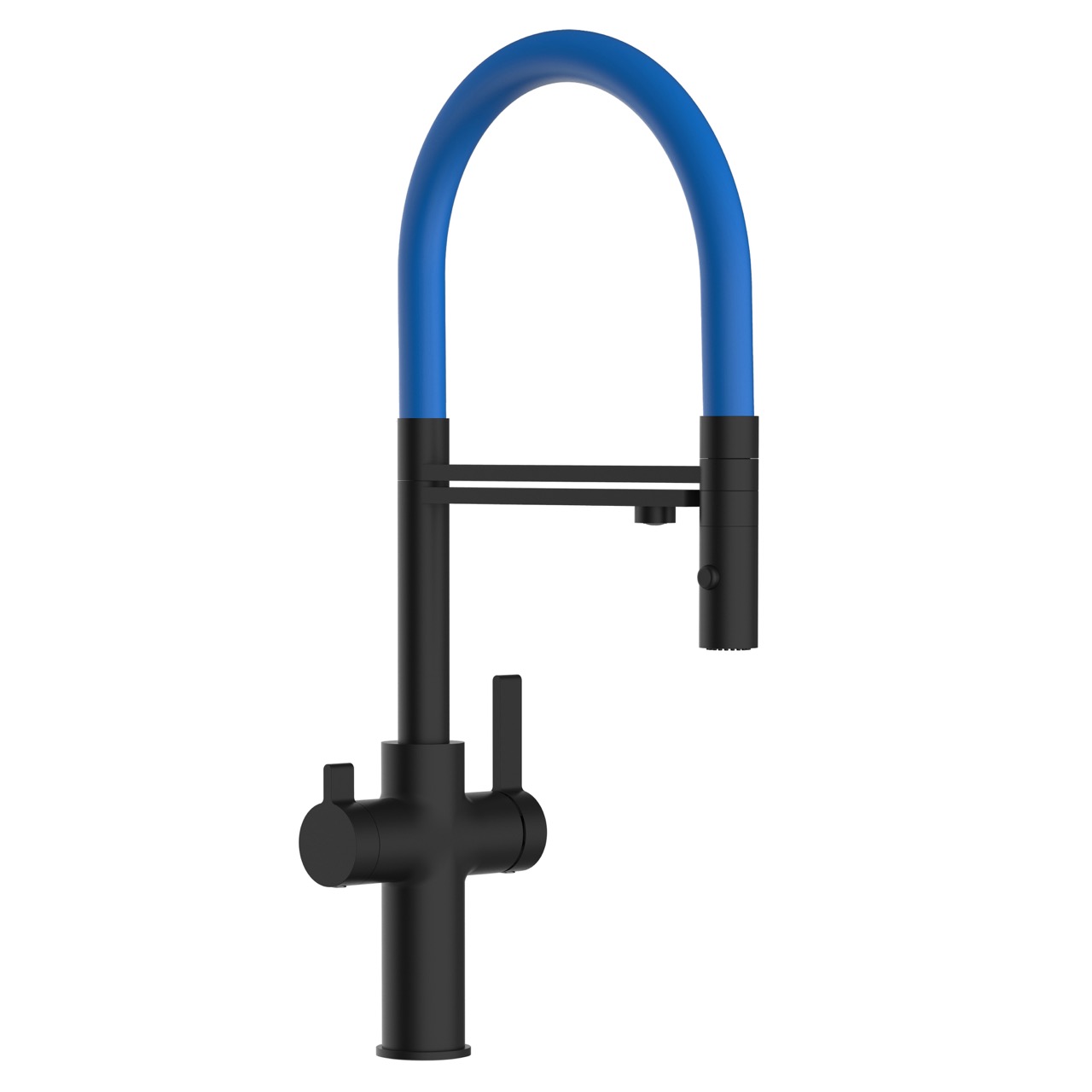 Grifo de cocina 4 vías negro caño giratorio azul ducha 2chorros, FC