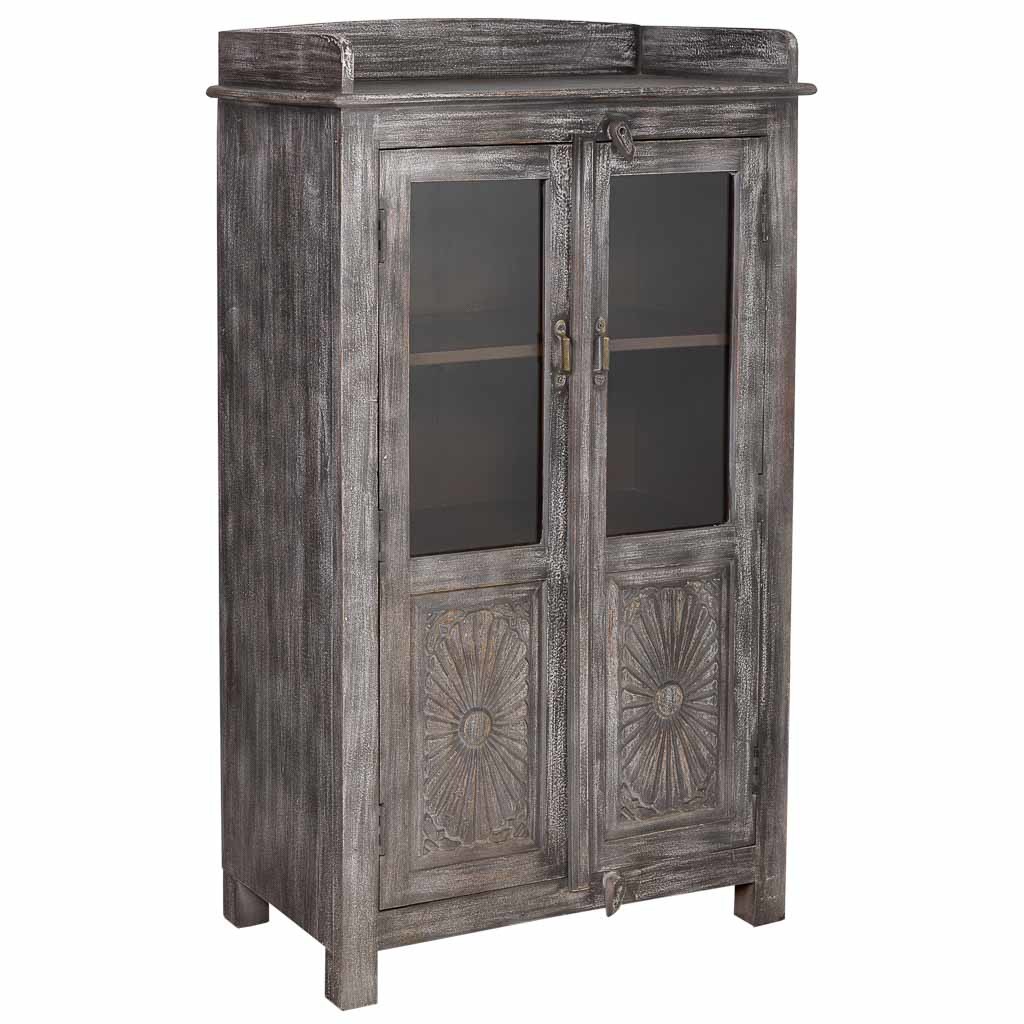 Vitrina de madera de 2 puertas acabado artesanal envejecido 74x41x128