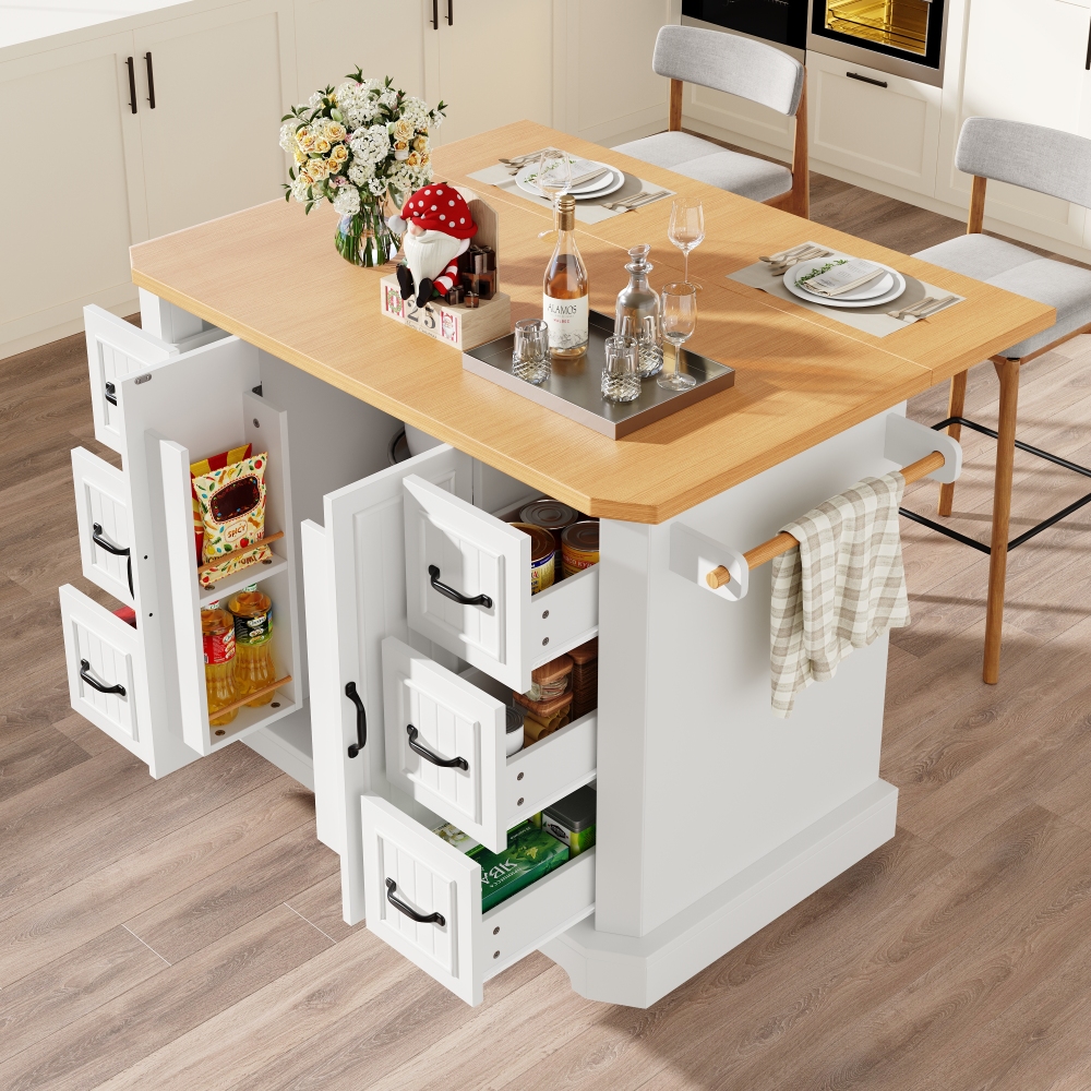 Isla de cocina móvil 2 puertas 6 cajones blanca 91x120x45cm
