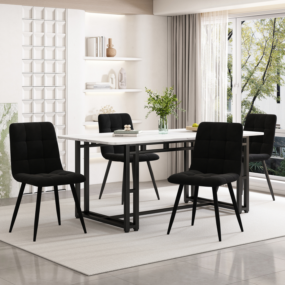 Conjunto de mesa y sillas mdf negro 4 sillas terciopelo cocina