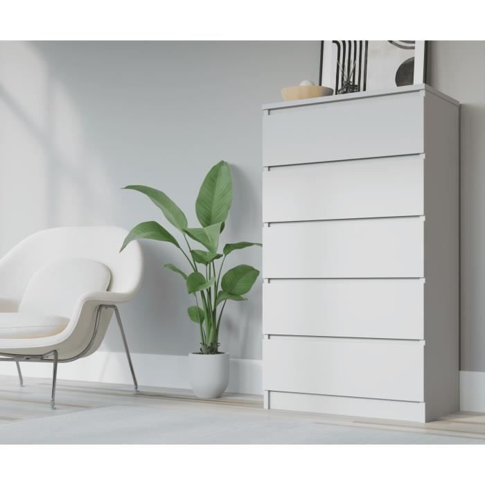Cómoda 5 cajones blanco mate 70cm