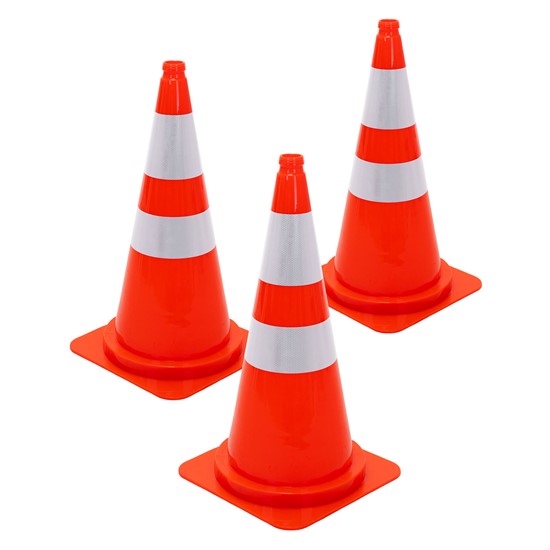 3x pilones de señalización tráfico 75 cm, naranja 2 bandas reflectantes