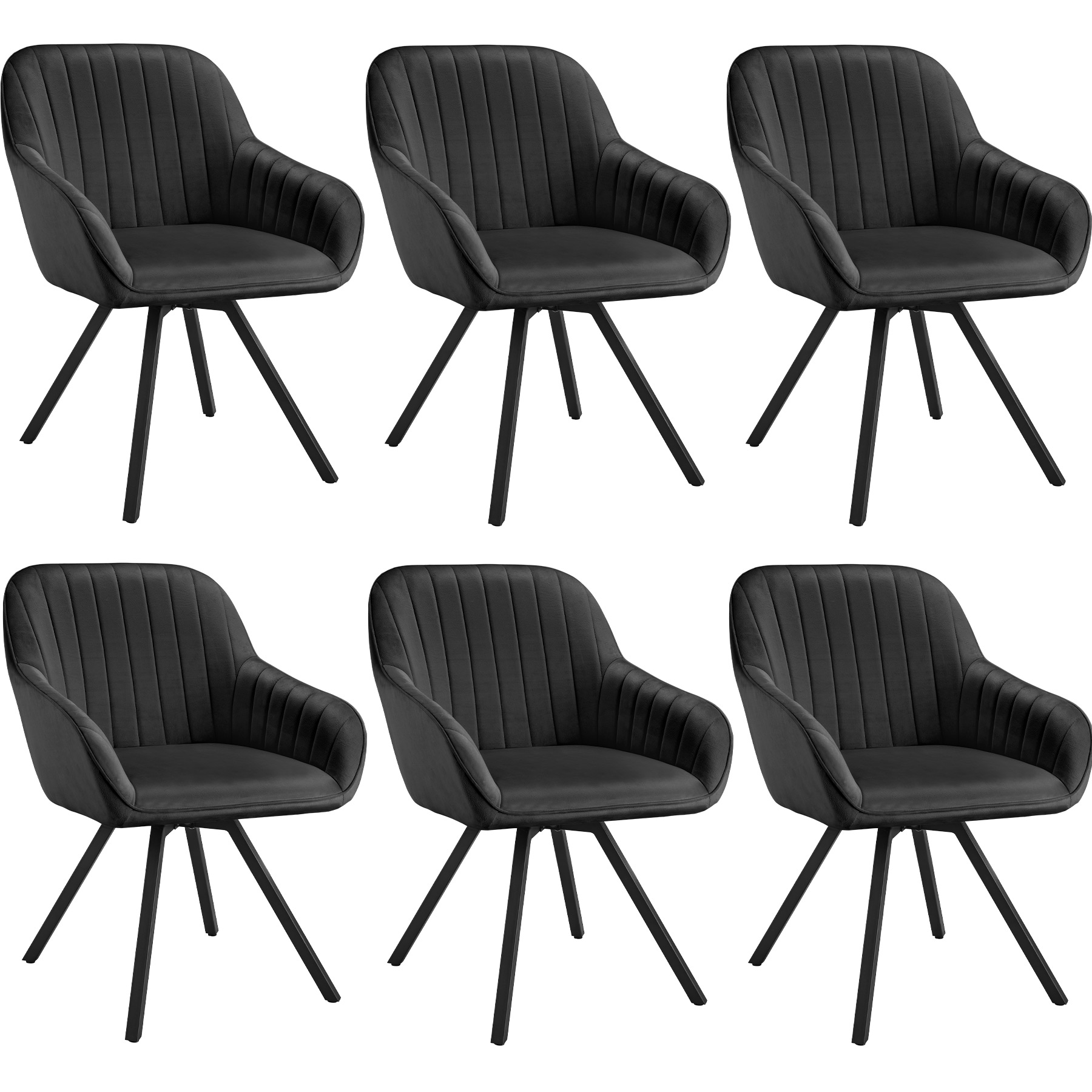 6 sillas de comedor giratoria 360º de terciopelo 58x58x82 cm negro