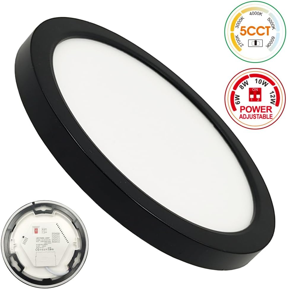 Plafon LED techo circular negro 175mm, 12w, 1440lm, cct 2700k a 6000k