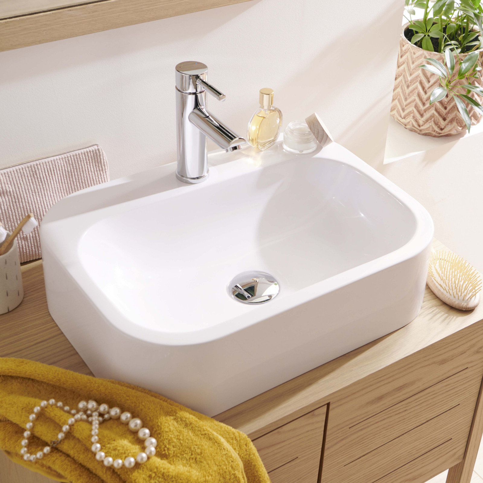 Lavabo rectangular de cerámica blanca 43 x 26,5 cm moki