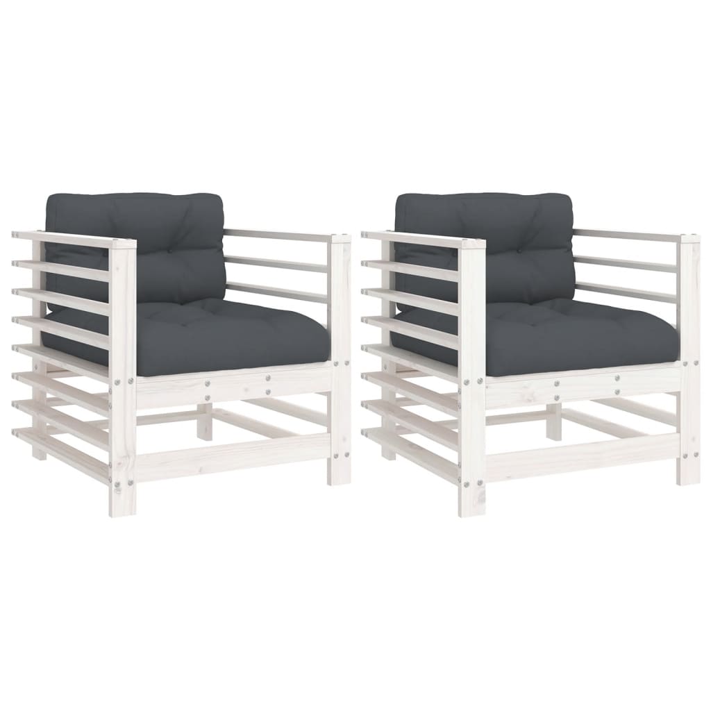 vidaXL sillones de jardín con cojines 2 uds madera maciza pino blanco