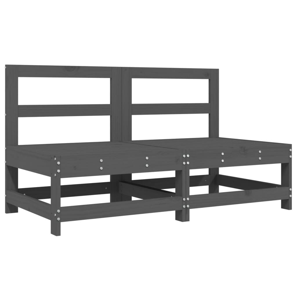 vidaXL sofás centrales de jardín 2 uds madera maciza de pino gris