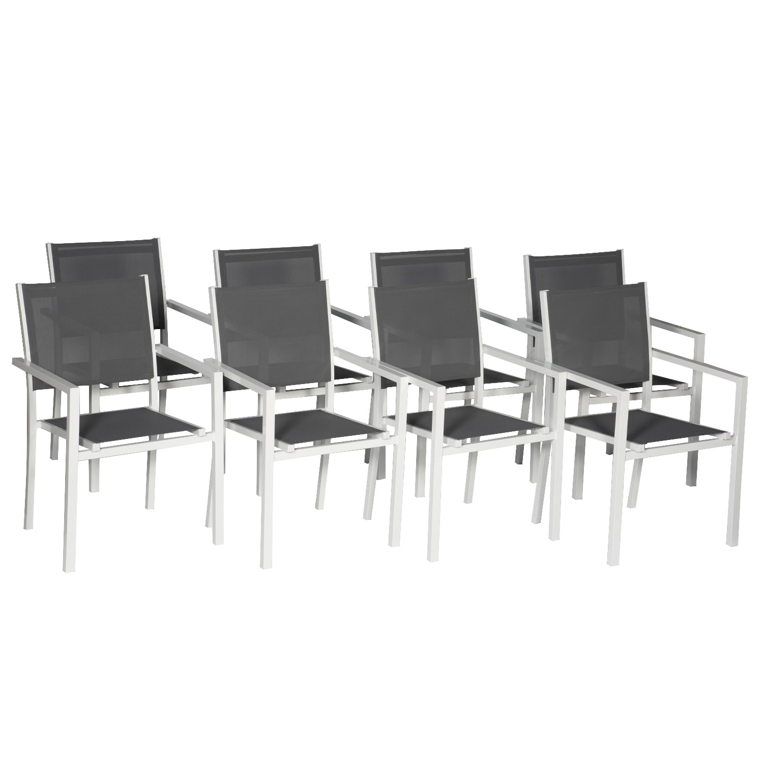 Juego de 8 sillas de aluminio blanco textileno gris