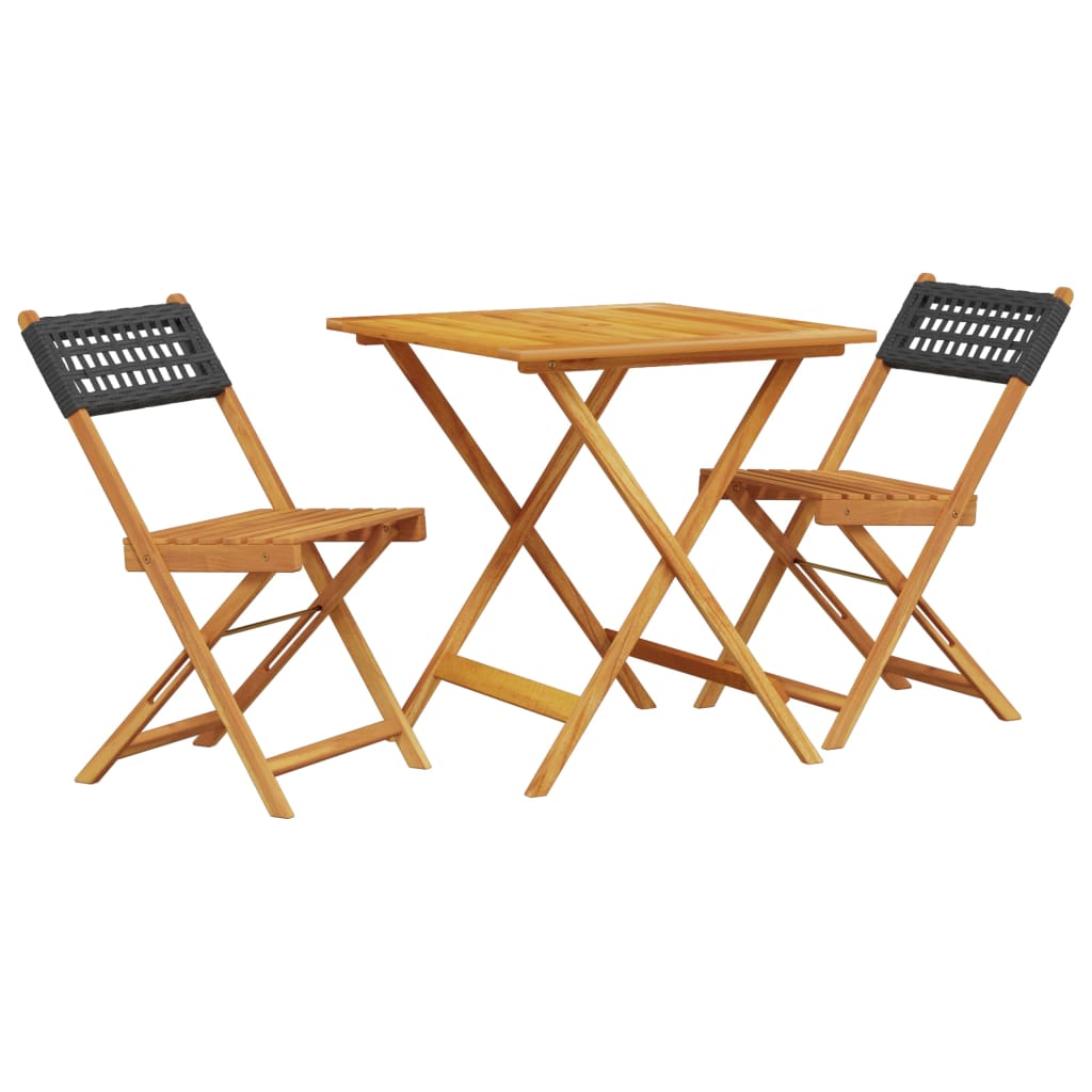 vidaXL juego de bistro de 3 piezas ratán pe y madera maciza negro