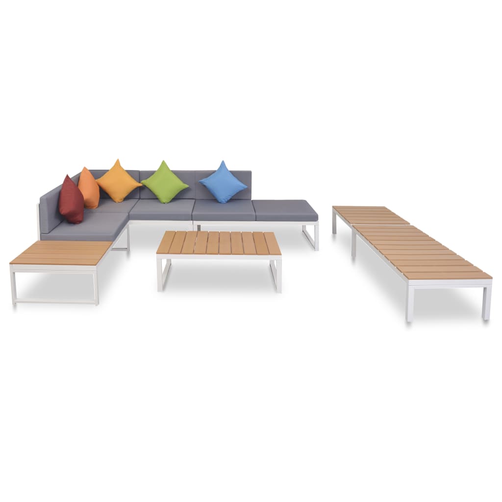 vidaXL set de muebles de jardín 5 piezas y cojines aluminio y wpc