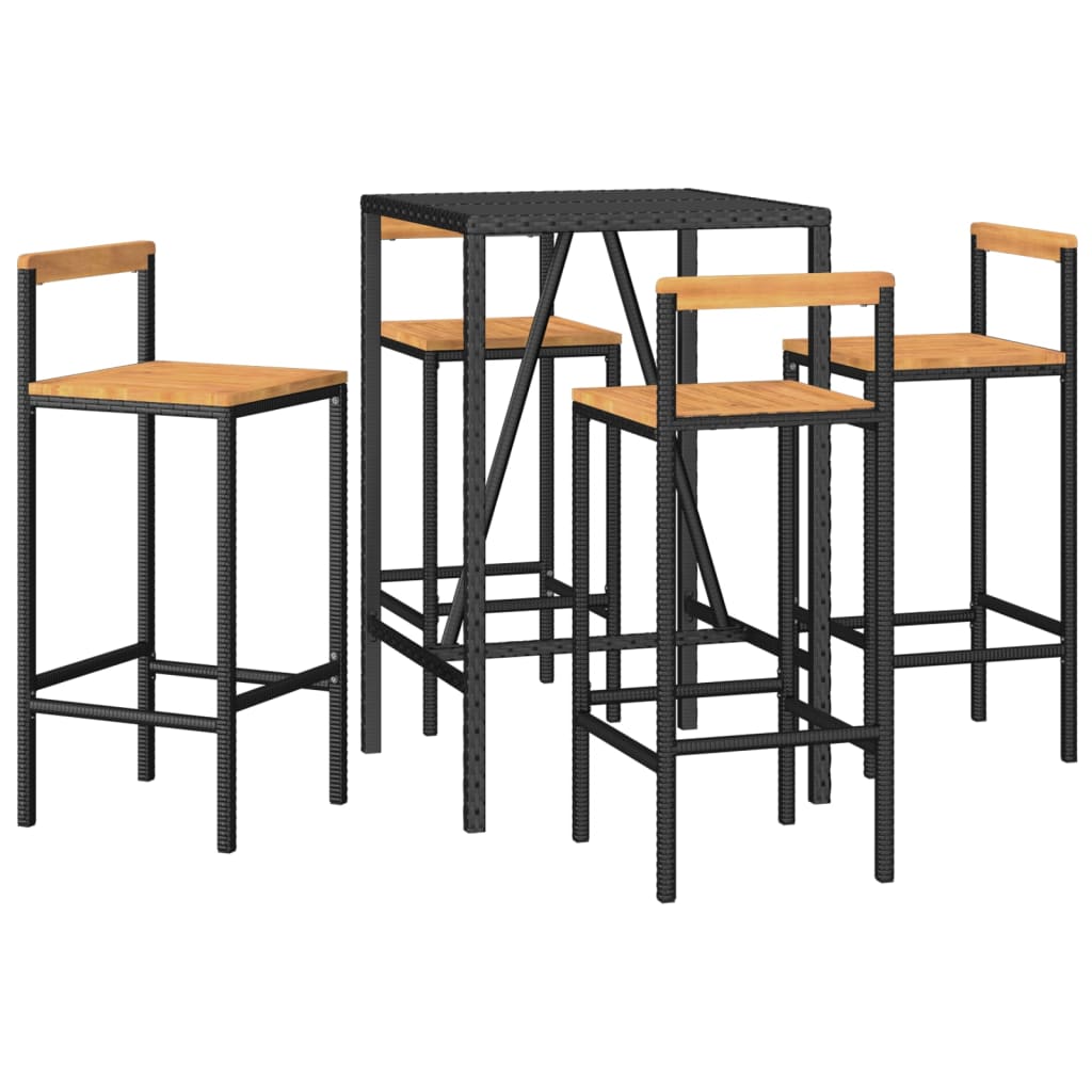 vidaXL mesa bar y taburetes jardín 5 pzas madera acacia ratán pe negro
