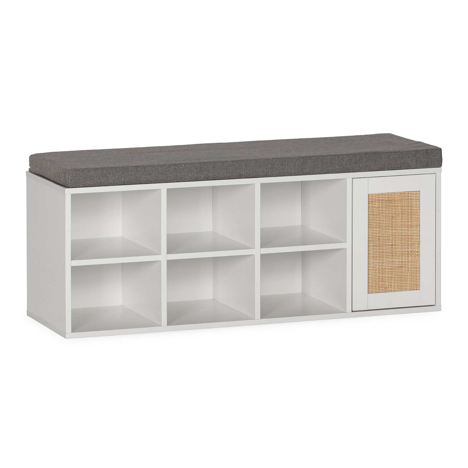 Banco zapatero rafael color blanco 6 huecos y 1 puerta