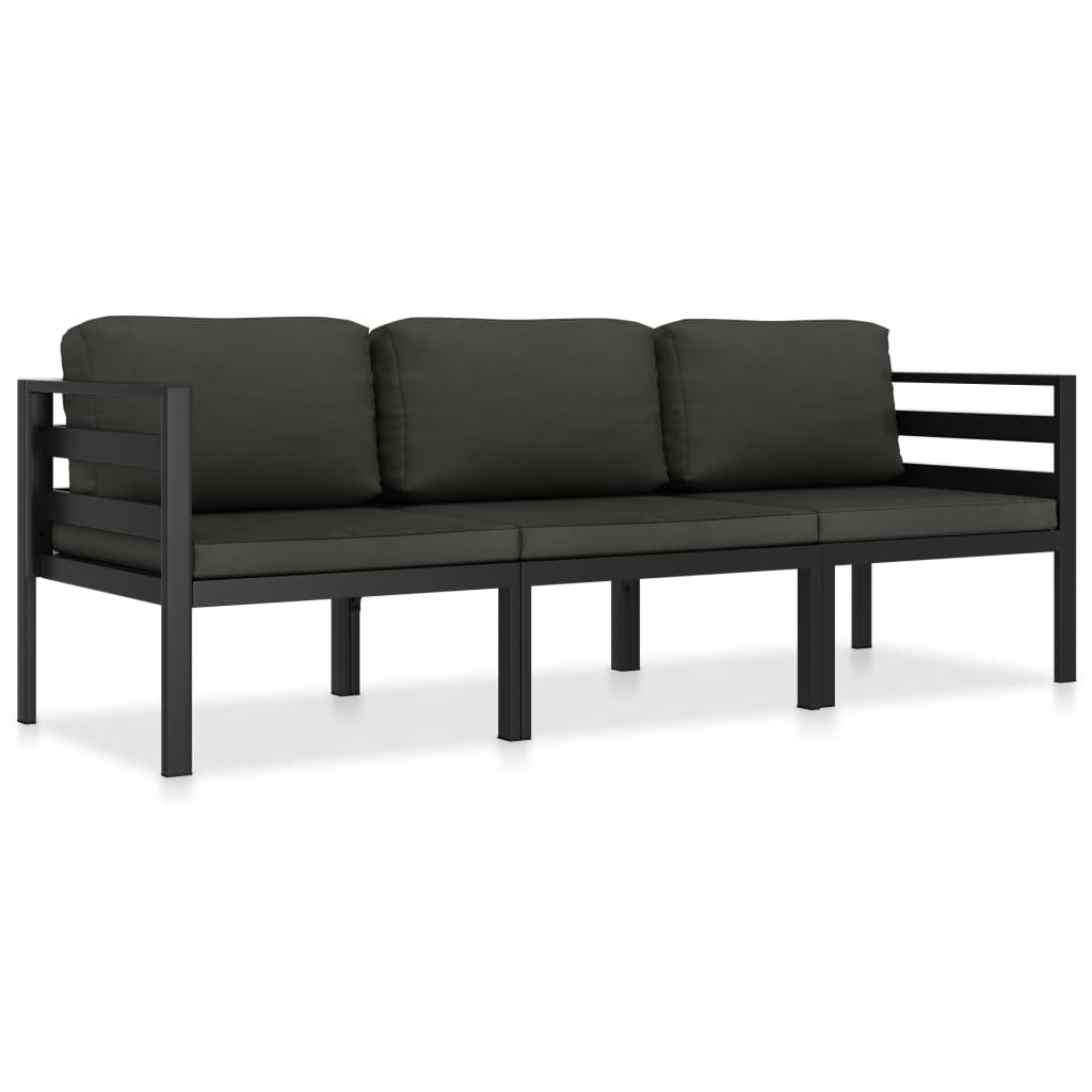 vidaXL set muebles de jardín 3 pzas y cojines aluminio gris antracita
