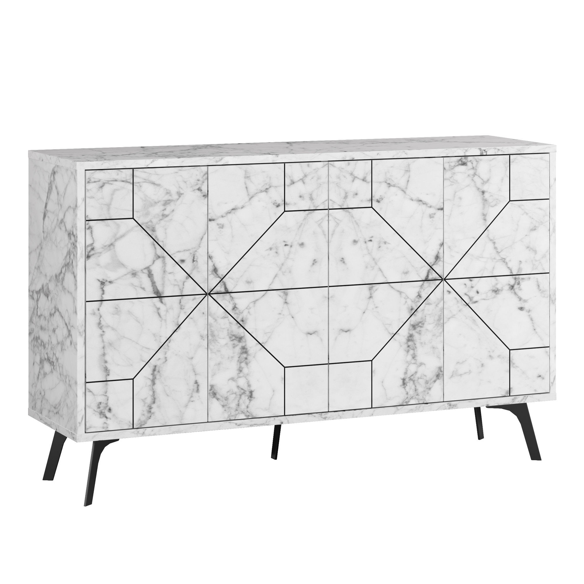 Aparador de madera "dune" - 123 x 35 x 62 cm - blanco jaspeado