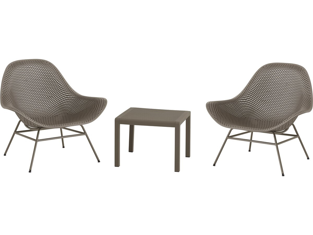 Juego de 2 sillones de jardín con mesa baja <<soléna>> - gris topo