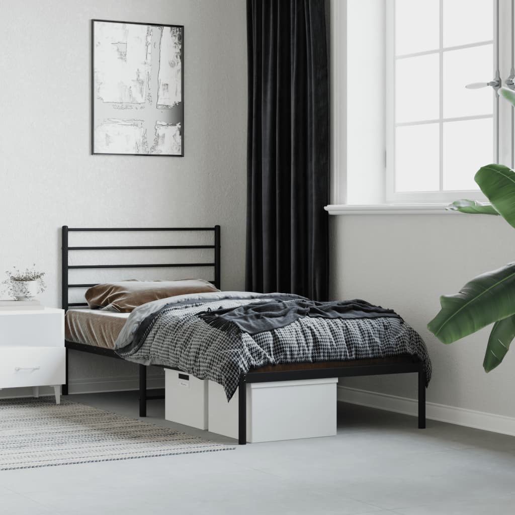 Cama sin colchón con cabecero metal negro 90x200 cm es7119