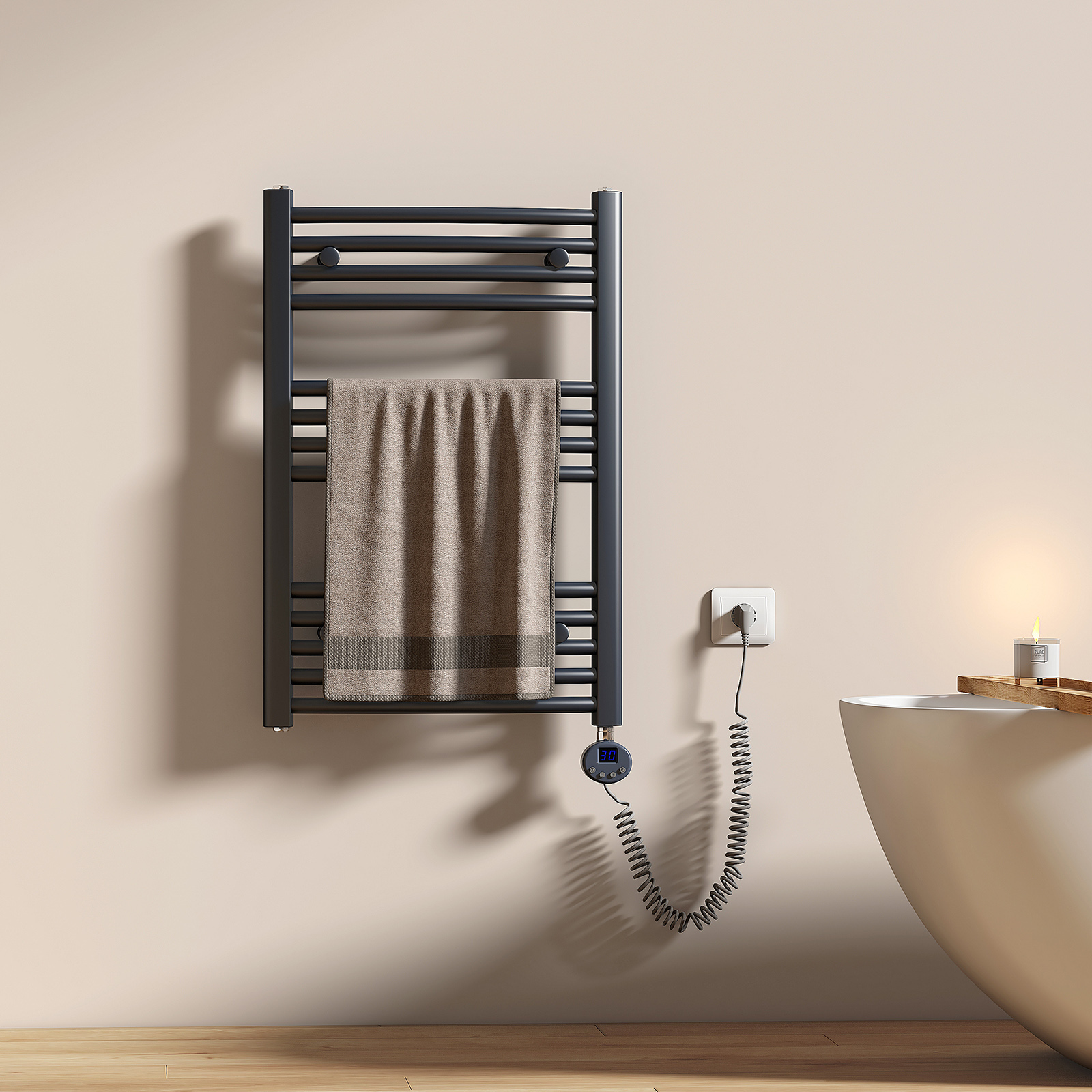 Emke radiador toallero 75x50 cm gris antracita 300 w con termostato