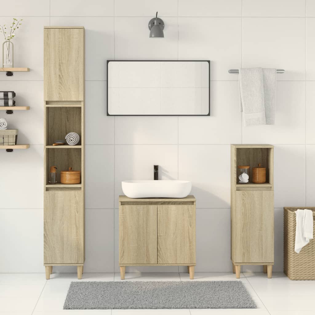 Juego de muebles de baño de 3 piezas, madera reconstituida
